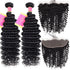 Deep Wave Virgin Hair Weave 4 Bundles With 13x4 Lace Frontal Closure Human Hair Weft