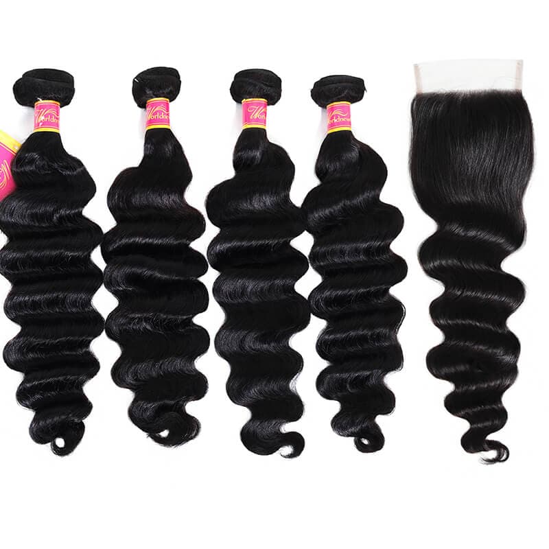 Loose Deep Wave Hair Bundles With Closure 100% Human Remy Hair For Black Woman