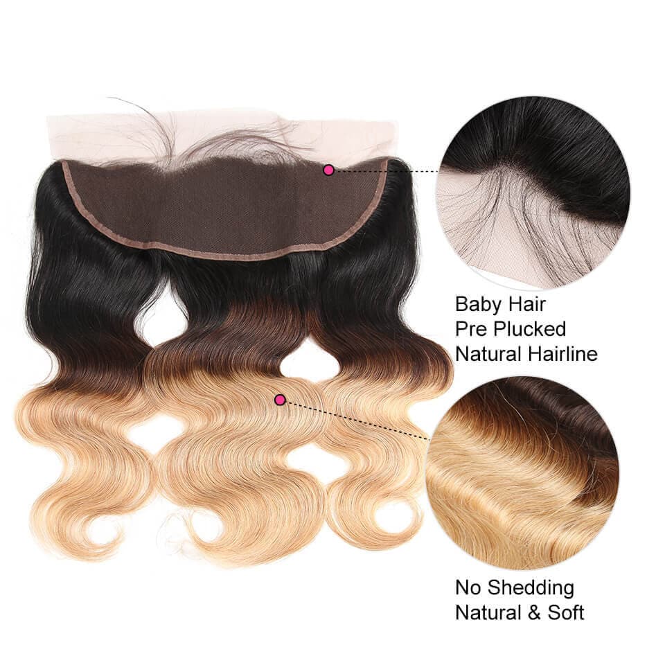 Ombre Color 1B/4/27 Body Wave Human Hair 4 Bundles With Lace Frontal Closure