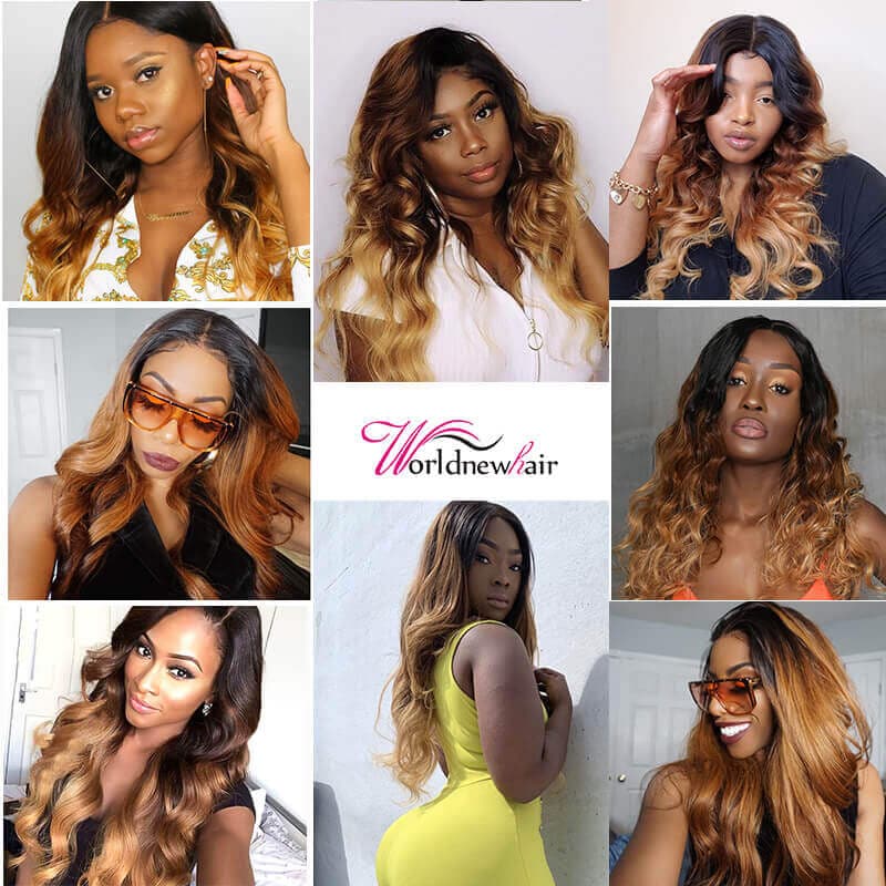 Ombre Color 1B/4/27 Brazilian Virgin Hair Body Wave Bundles With 4*4 Lace Closure