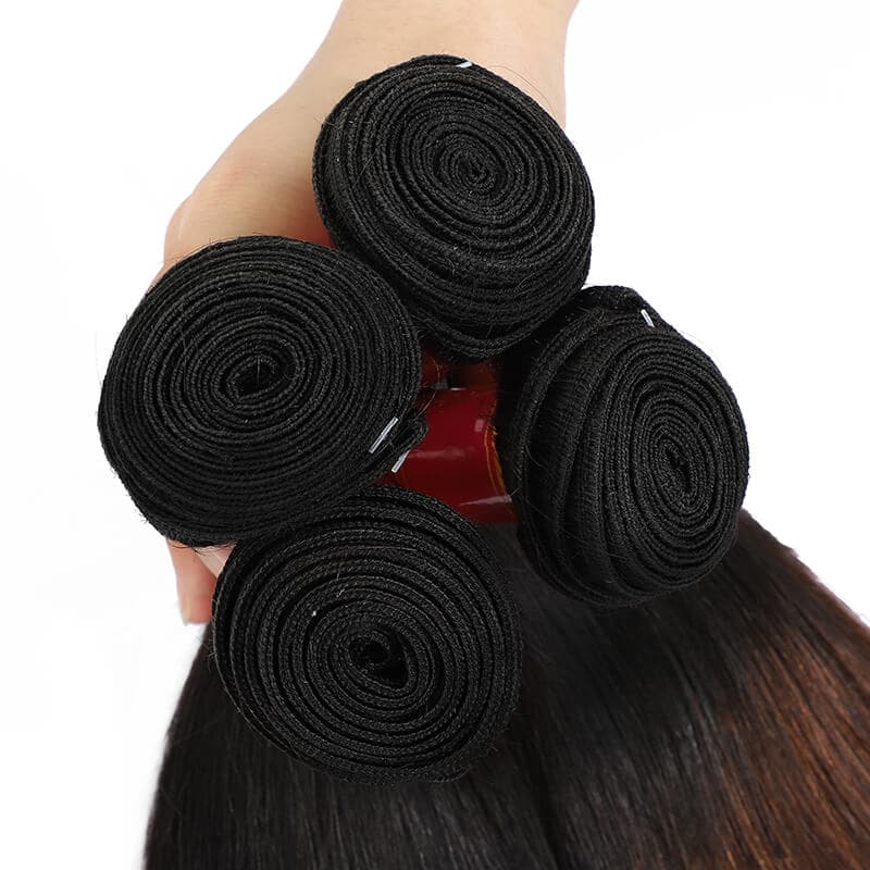 WorldNewHair 4 Bundles Ombre Colored Straight Human Virgin Hair Weaving