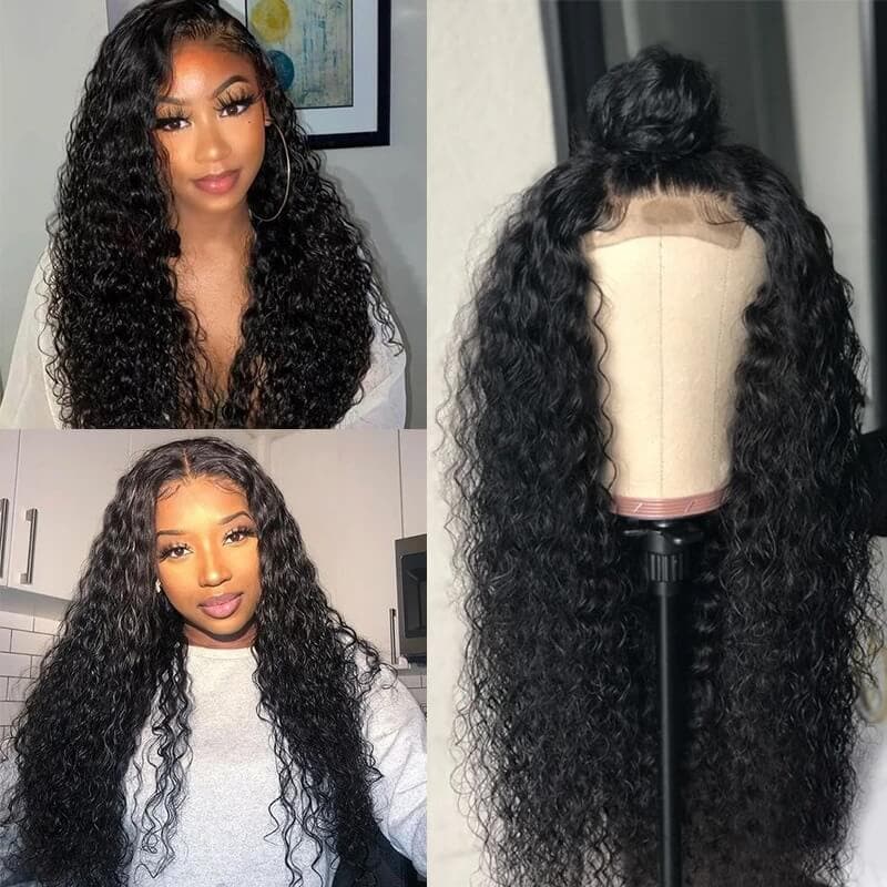 Water Wave 4x4 Lace Wigs Bleached Knots Human Hair Wig For Black Women